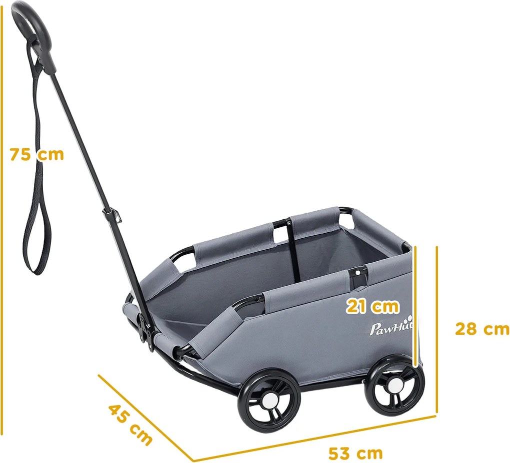 PawHut Kutya Babakocsi, 4-kerekű Összecsukható Kutya Babakocsi Állítható Fogantyúval, Tárolótáskával, Mosható Párnával, Kicsi Kutyák Számára 4 kg-ig,