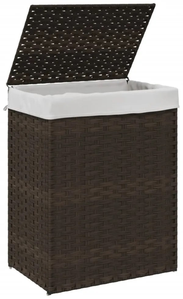 sötétbarna polyrattan szennyeskosár fedéllel 46x33x60 cm