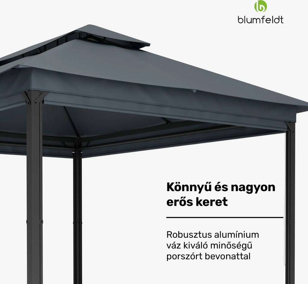 Blumfeldt Grandezza Cortina kerti pavilon 3x4 m, időjárásálló, porfestett, oldalsó redőnyök