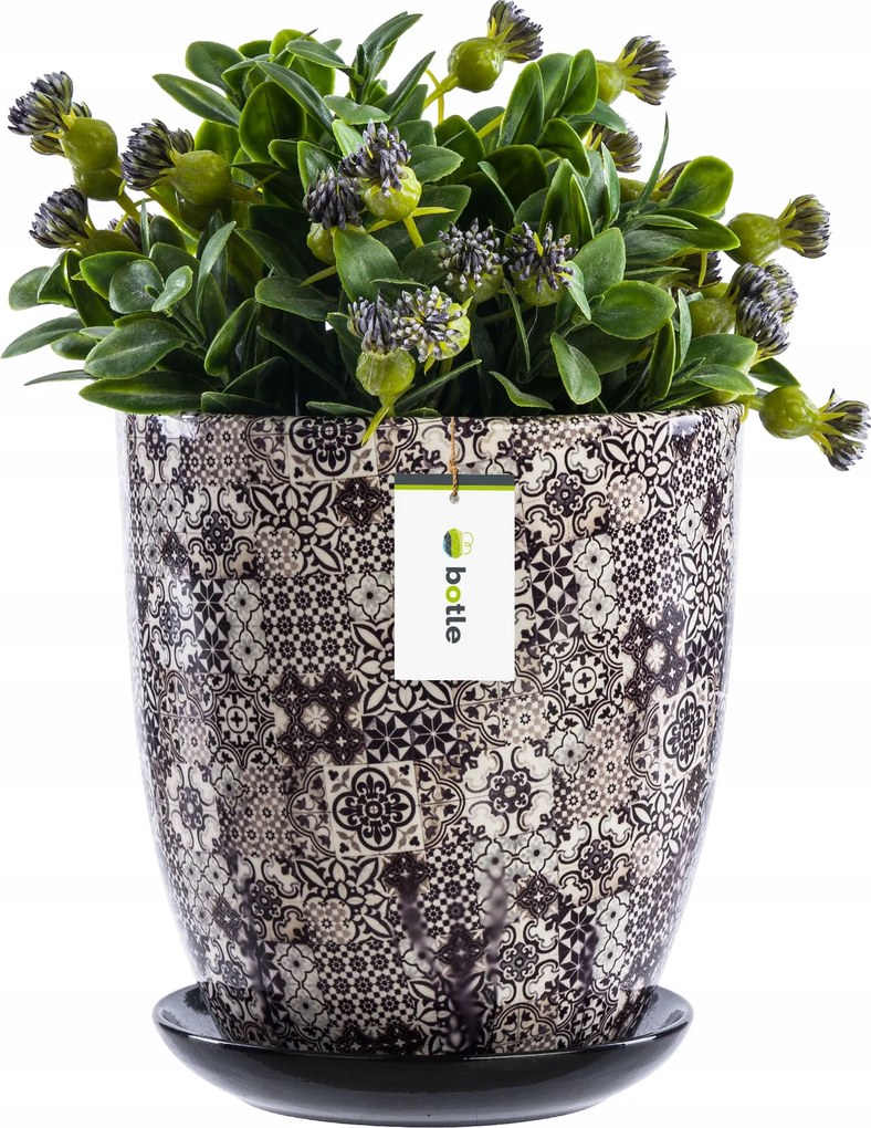 Kerámia kaspó kerek Ø12 cm H 13 cm barna mozaik állvány