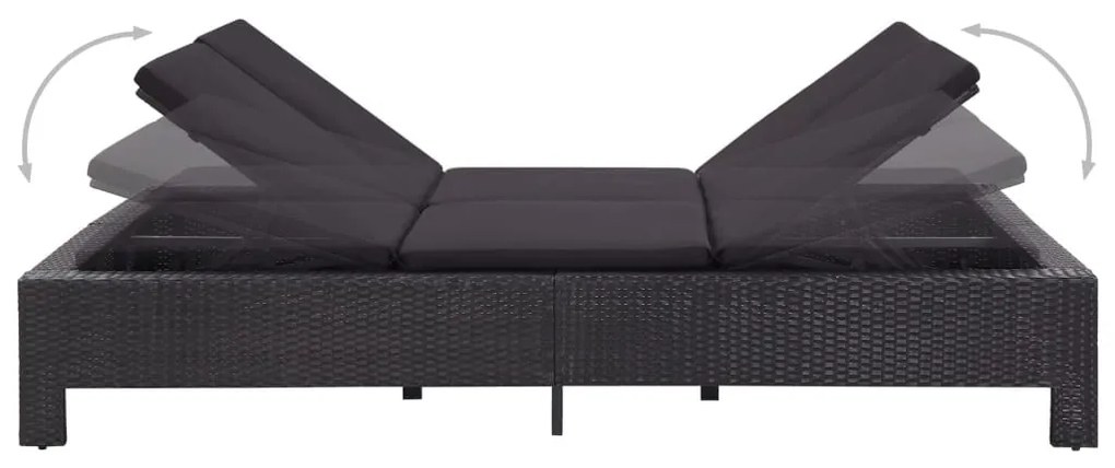 Fekete polyrattan kétszemélyes napozóágy párnával