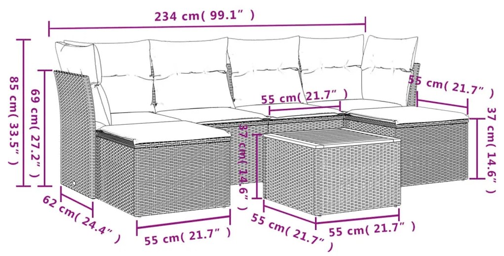 7 részes szürke polyrattan kerti ülőgarnitúra párnákkal