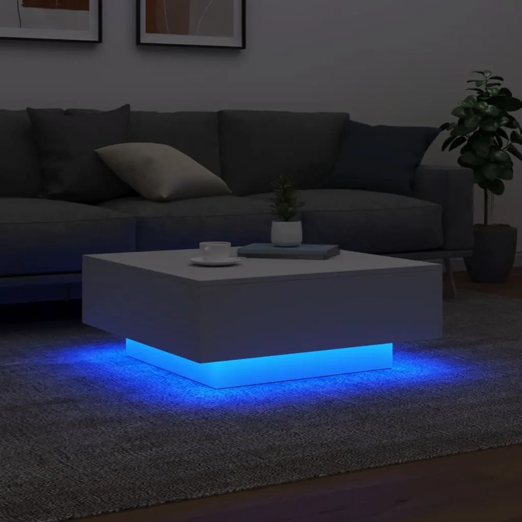 Fehér dohányzóasztal LED-lámpákkal 80 x 80 x 31 cm