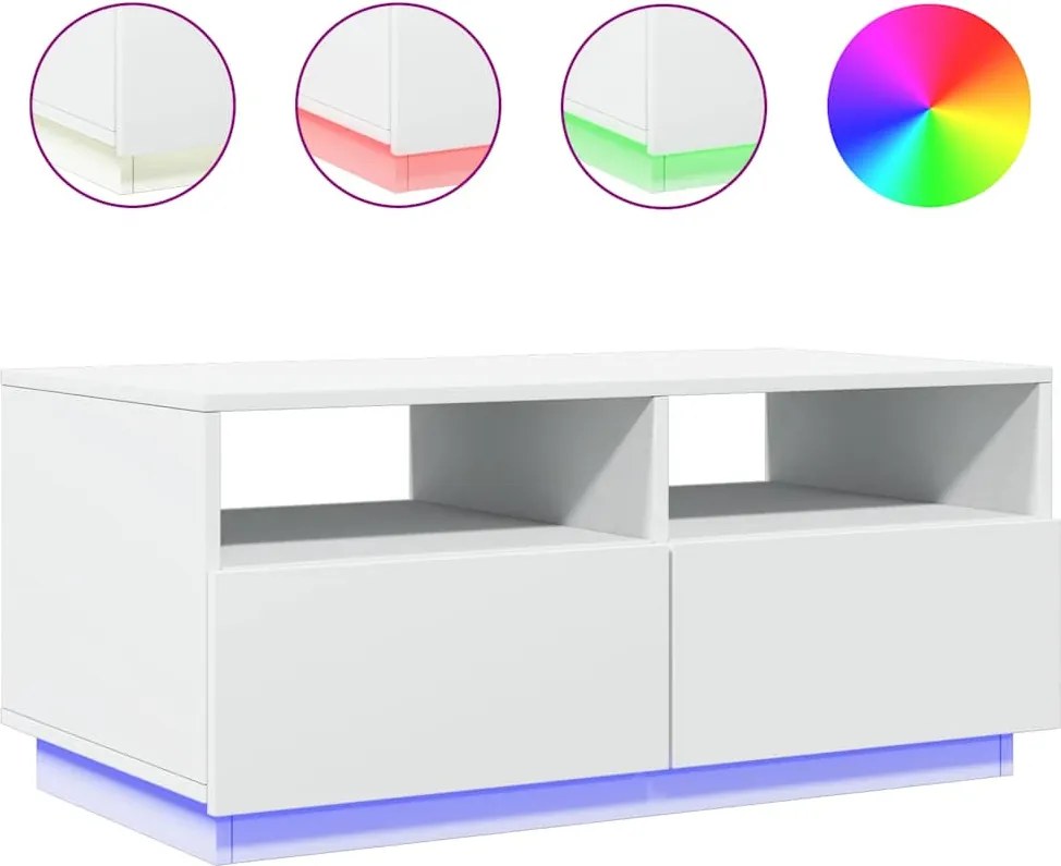 vidaXL fehér dohányzóasztal LED-lámpákkal 90x49x40 cm