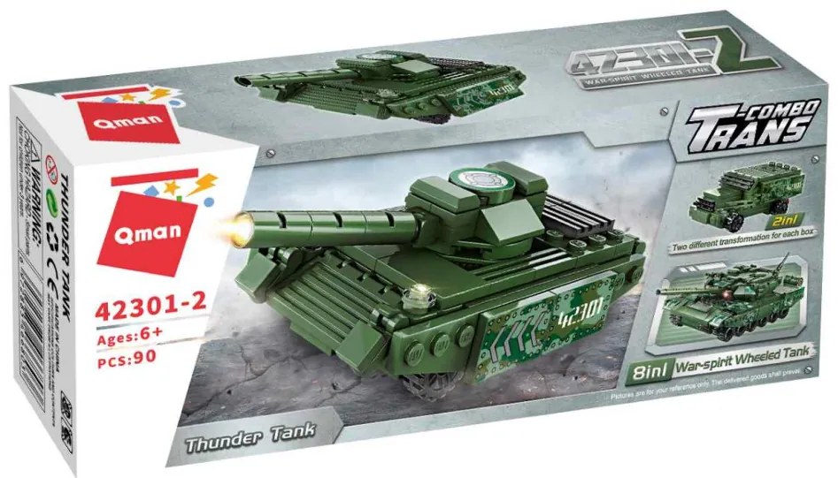 QMAN® 42301 | lego-kompatibilis építőjáték | 642 db építőkocka | 8-az-1-ben Háborús tank kerekeken