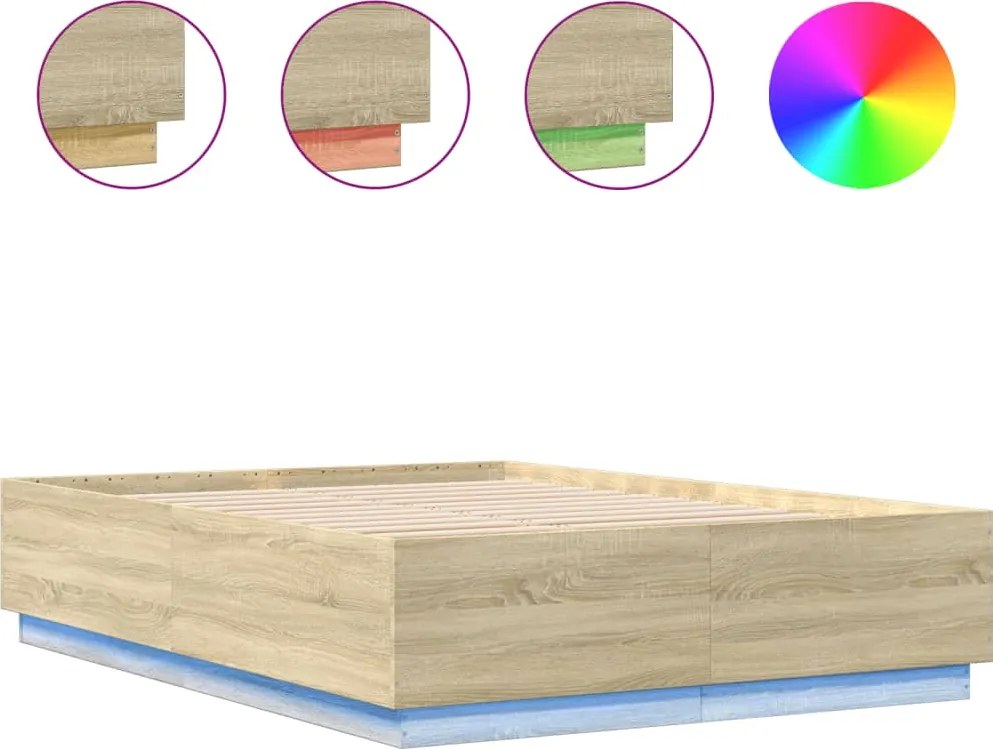 vidaXL sonoma tölgy színű szerelt fa ágykeret LED-del 120 x 200 cm