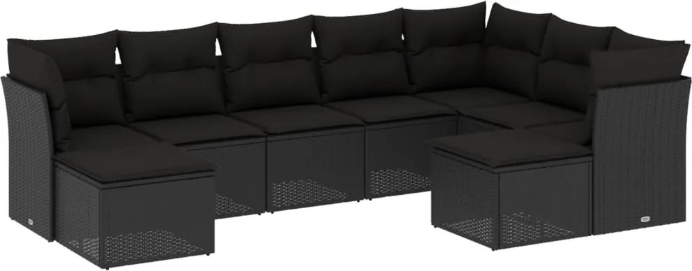 vidaXL 9 részes fekete polyrattan kerti ülőgarnitúra párnákkal
