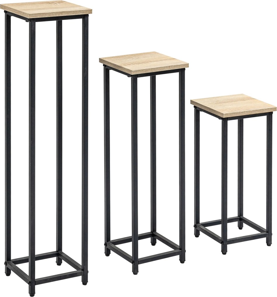 Outsunny 3 részes Növényállvány Szett, 50/70/90 cm Magas, Halmozható Virágállvány Beltéri és Kültéri Használatra, Acél Növényállvány Nappaliba, Kertbe