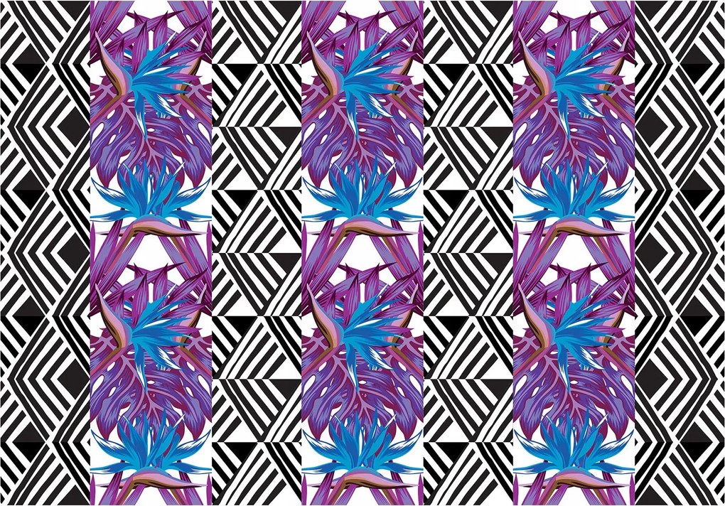 Fotótapéta Rombuszok Virágok Absztrakt kék árnyalatok 368x280 +ragasztó