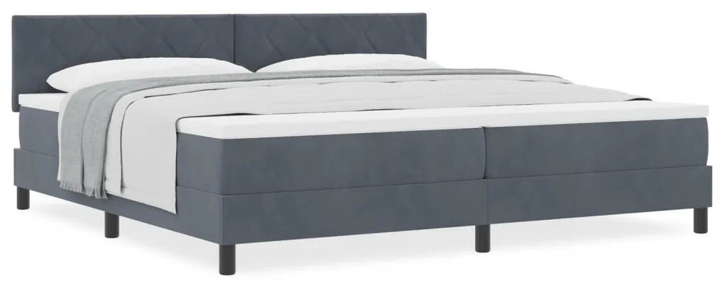 Boxspring Ágy Matrac Kék Szürke 200x200 cm Bársony