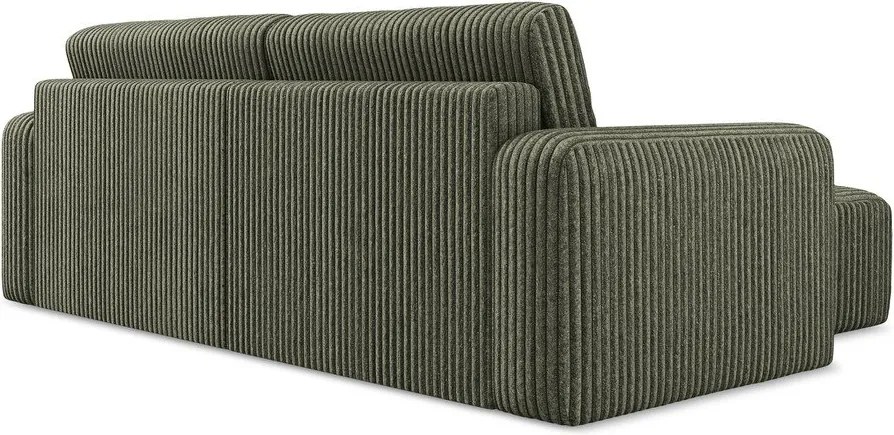 Zöld kordbársony kinyitható-tárolóhelyes sarokkanapé (bal oldali-heverő résszel) Kona – Makamii