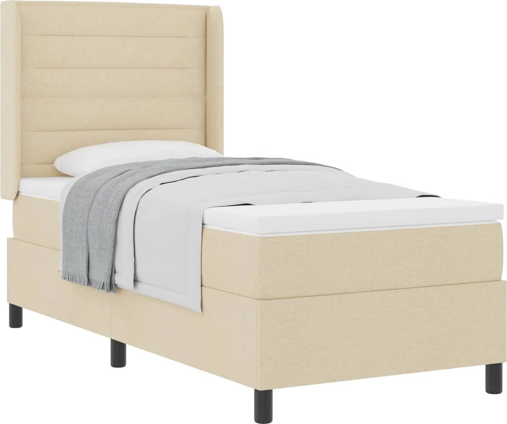 vidaXL Boxrugós ágy matracmal fejtámlával Krém 80 x 200 cm szövet