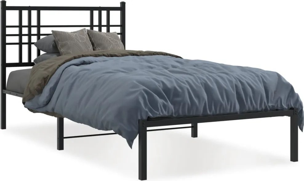 vidaXL fekete fém ágykeret fejtámlával 90 x 200 cm