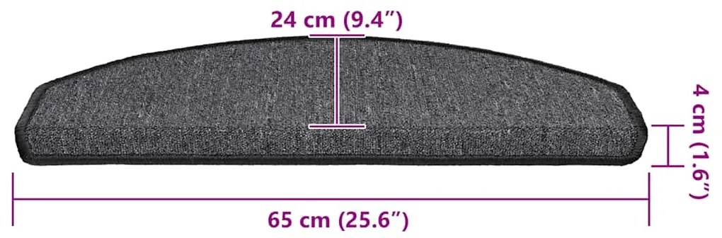 20 db antracitszürke félkör alakú lépcsőszőnyegek 65 x 24 x 4 cm