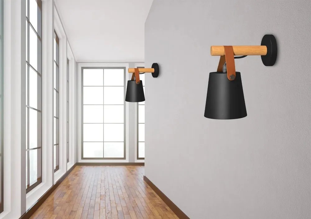 Designer fali lámpa fából és fémből szürke