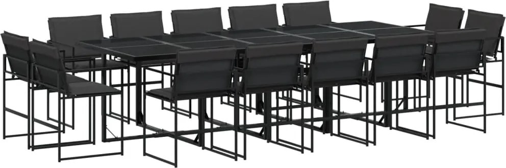 vidaXL 15 részes fekete textilén kerti étkezőgarnitúra párnával