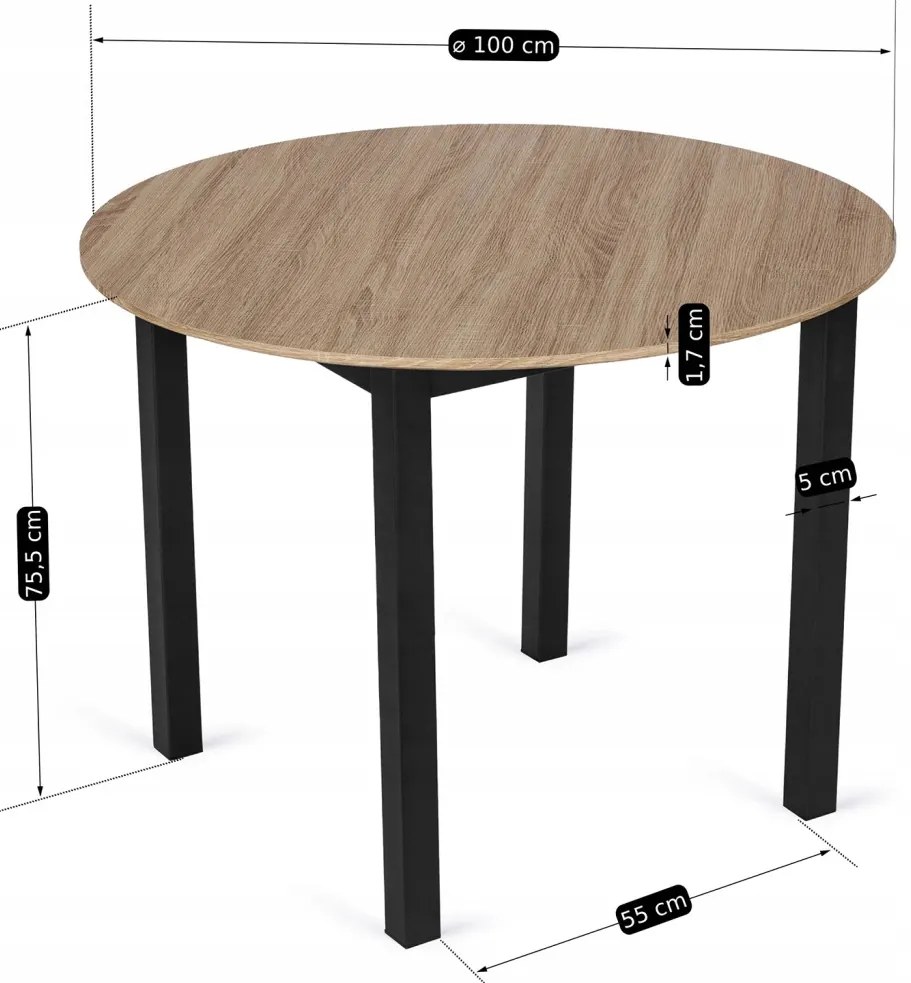 Kerek Étkezőasztal Sonoma Tölgy Színben. TEO 100 cm