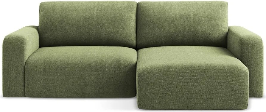 Zöld zsenília kinyitható-tárolóhelyes sarokkanapé (jobb oldali-heverő résszel) Kona – Makamii