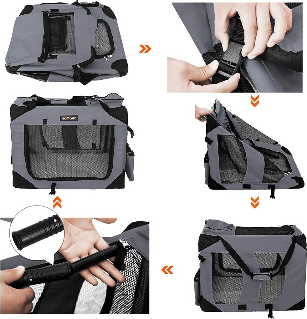 Összecsukható kutyahordozó, l-es szállítótáska, szürke | feandrea