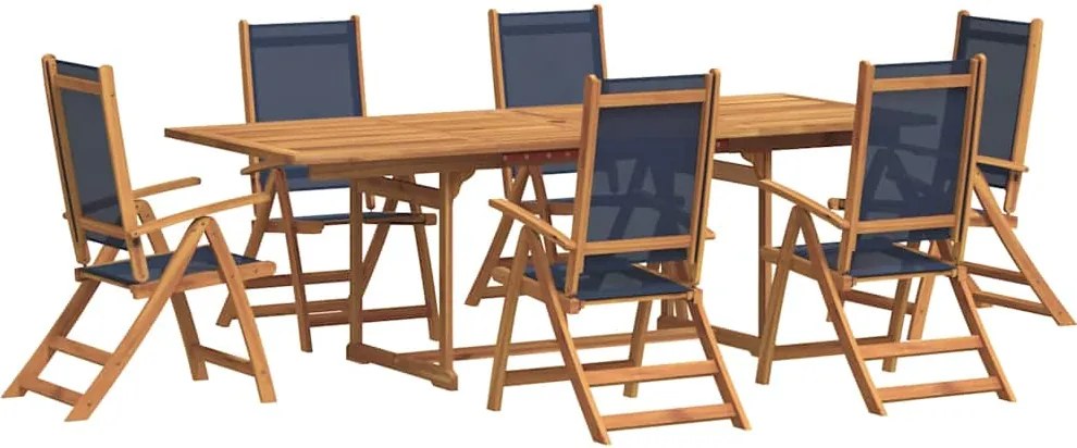 vidaXL 7 részes tömör akácfa és textilén kerti étkezőgarnitúra