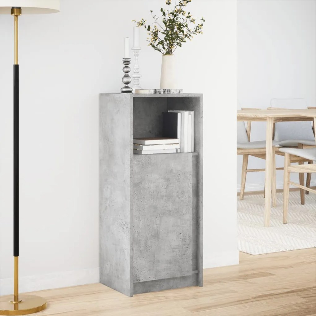 betonszürke szerelt fa LED-es tálalószekrény 42,5 x 34 x 100 cm