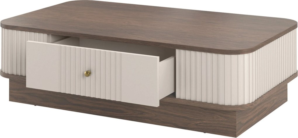 Vesper dohányzóasztal 103x60 cm fiókkal - kasmír / dió / arany fogantyú