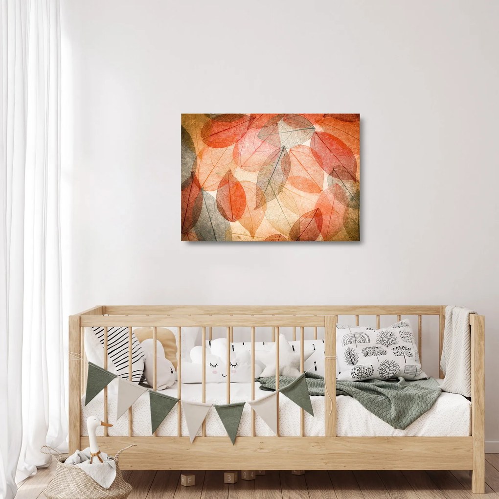 Festett őszi levelek képe (üvegen) (70x50 cm)