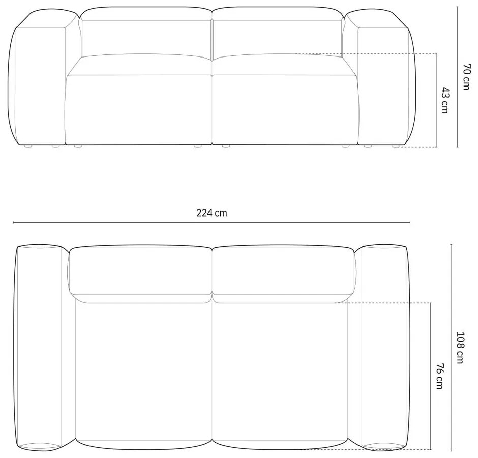 Szürkéskék kordbársony kanapé 224 cm Bergamo – Cosmopolitan Design