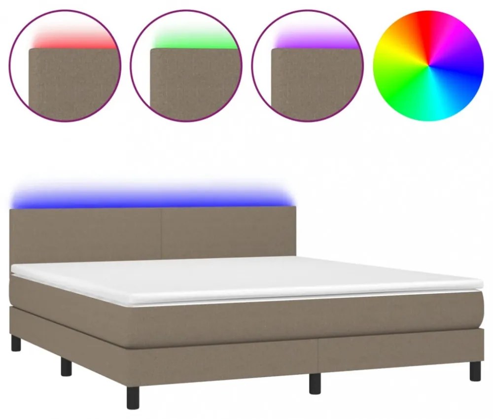 tópszínű szövet rugós és LED-es ágy matraccal 180 x 200 cm