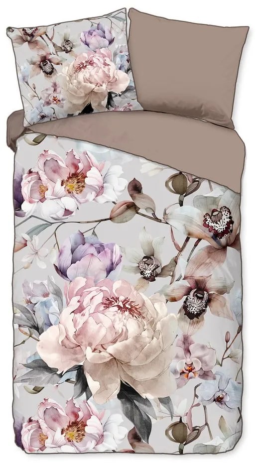 Szürke-barna egyszemélyes-hosszabbított pamut-szatén ágyneműhuzat 140x220 cm Colinda – Descanso