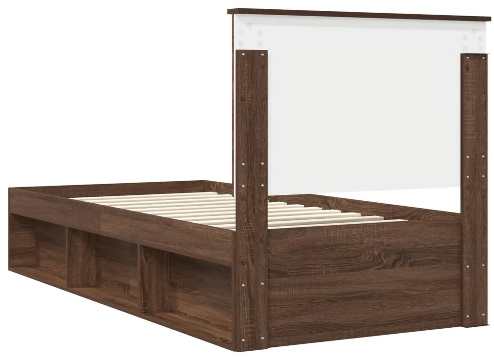 vidaXL Ágykeret fejtámlával Barna Tölgy 100 x 200 cm Tömör fenyőfa