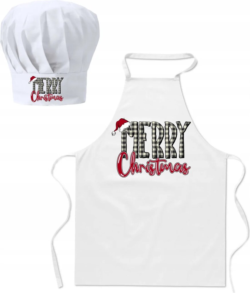 Konyhai kötény Szakács sapka Karácsonyi Merry Christmas kockás