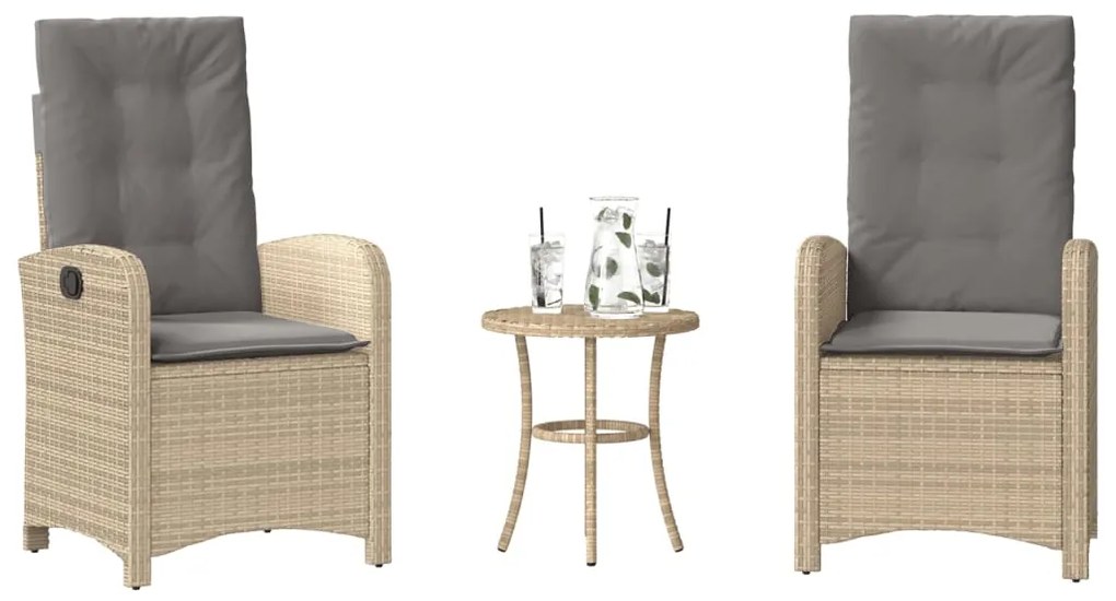 vidaXL 3 részes vegyes bézs polyrattan bisztrógarnitúra párnákkal