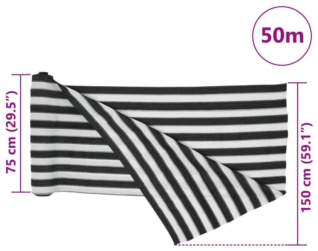 antracitszürke és fehér HDPE belátásgátló háló 1,5x50m 150 g/m²