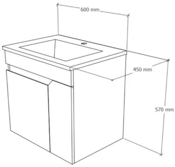 TMP VISION 60 fali függesztett fürdőszobai bútor - SKY E-8099-60 porcelán mosdóval - 61 x 46 cm