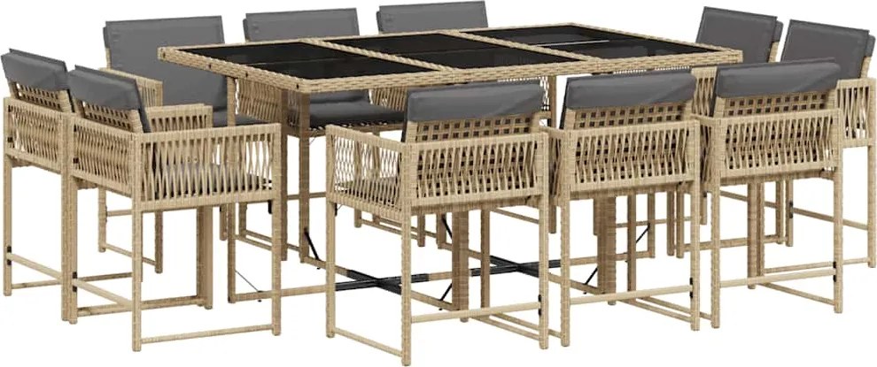 vidaXL 11részes vegyes bézs polyrattan kerti étkezőgarnitúra párnákkal