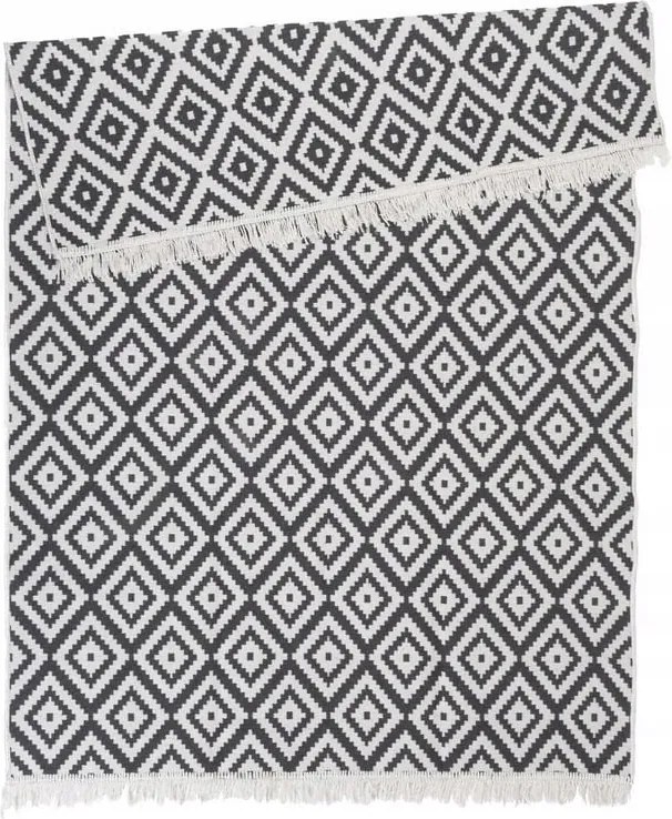 Kilim Gold szőnyeg rojtokkal Rombusz fehér-fekete 120x160