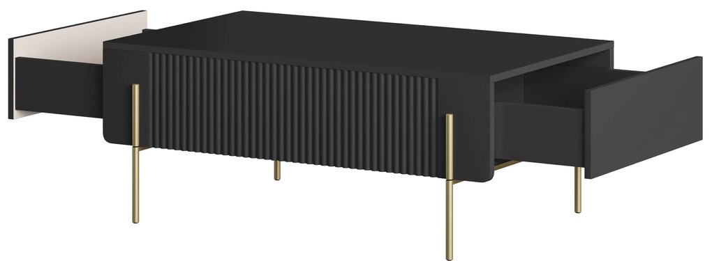 Malmi dohányzóasztal fiókokkal 100 cm - fekete matt / arany lábak