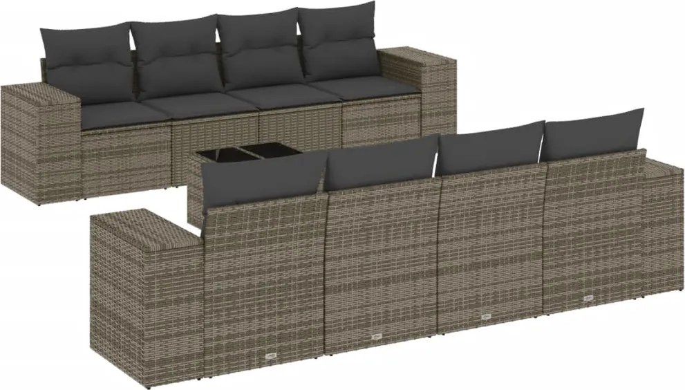 vidaXL 9 részes szürke polyrattan kerti ülőgarnitúra párnákkal