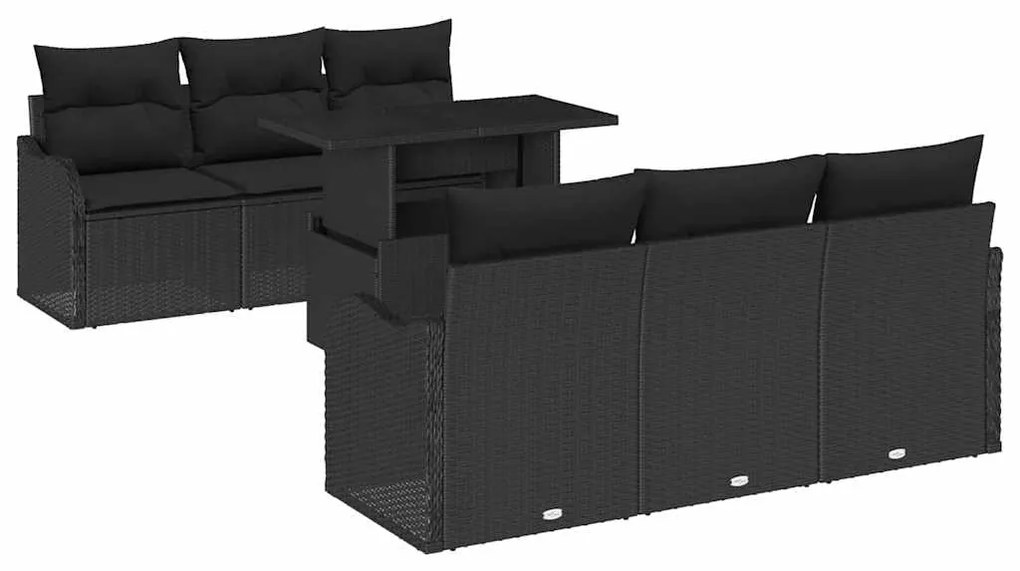 vidaXL Kerti Kanapé Szett párnával tárolóval 7 pcs Fekete Poli rattan
