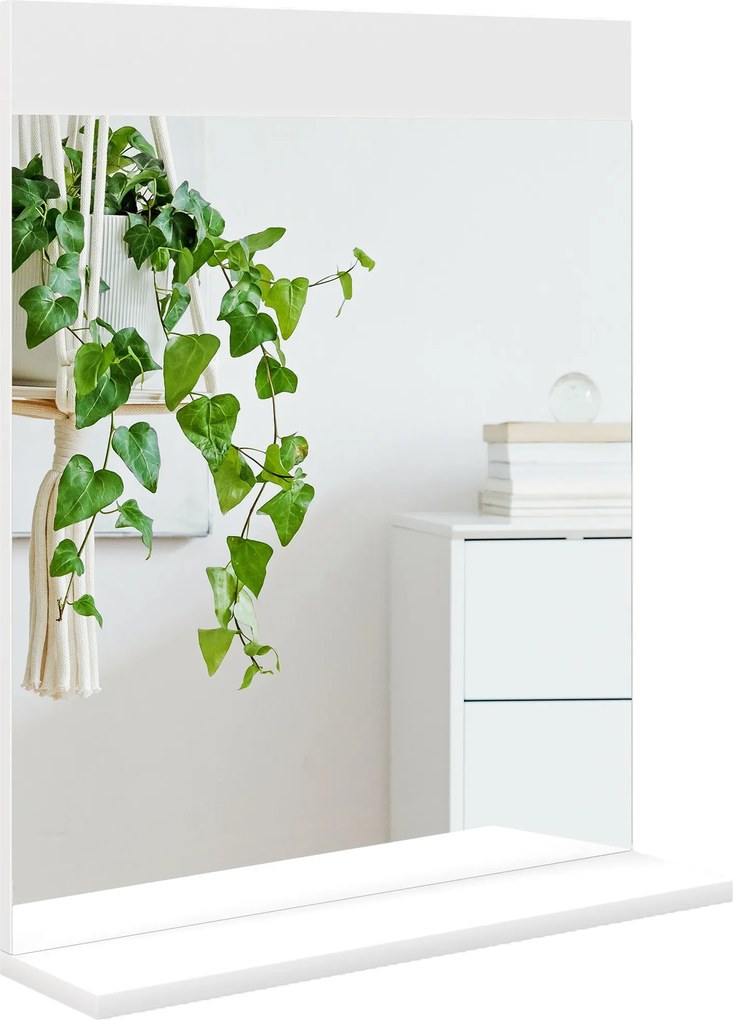 HOMCOM Fürdőszobai Tükör Fali Tükör Nyitott Polccal Előszobába 50x12x60 cm Fehér | Aosom