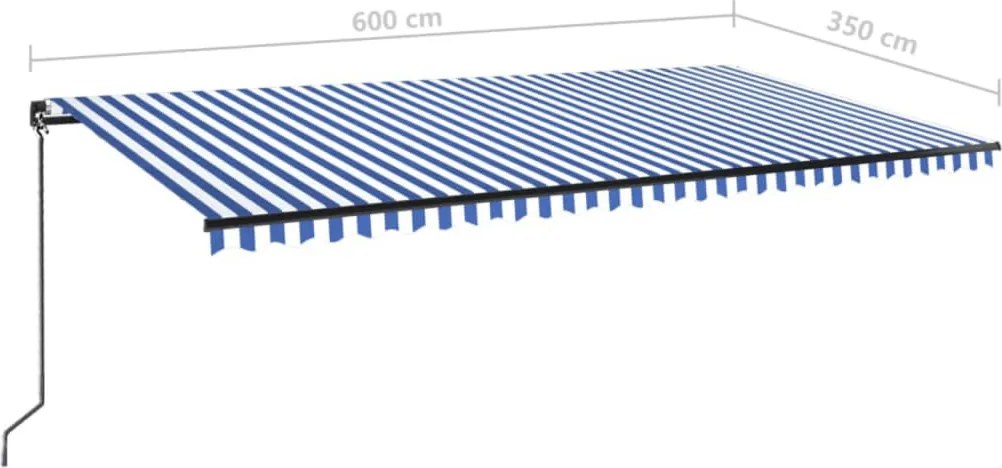 Kék és fehér kézzel kihúzható napellenző 600 x 350 cm