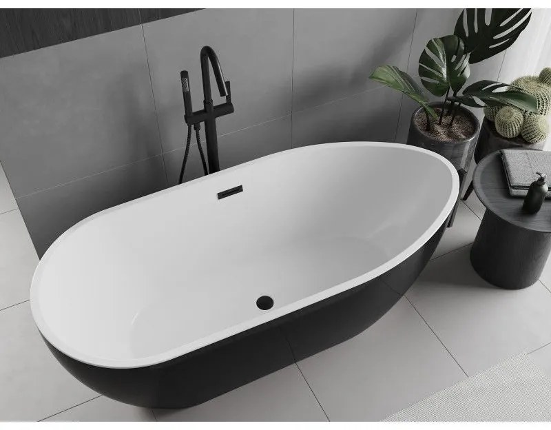 Mexen Eos, szabadon álló kád 150 x 75 cm, fehér-fekete, fekete matt túlfolyó, 52471507575-70
