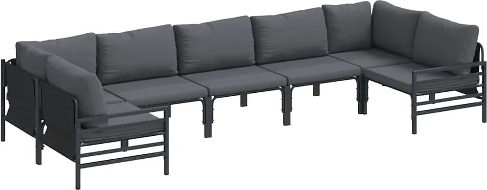 vidaXL Kerti Kanapé Szett párnával 7 pcs Fekete Acél