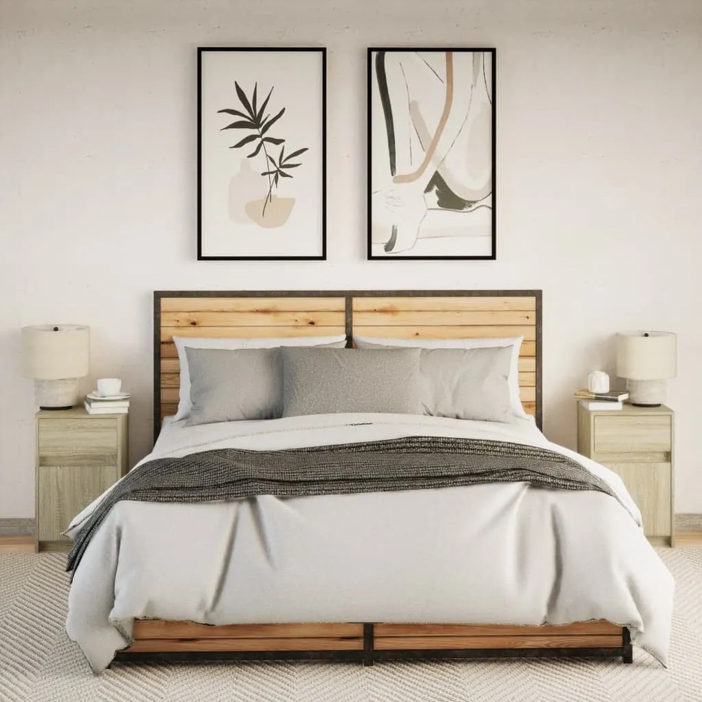 2 db sonoma tölgy színű szerelt fa éjjeliszekrény LED-fényekkel