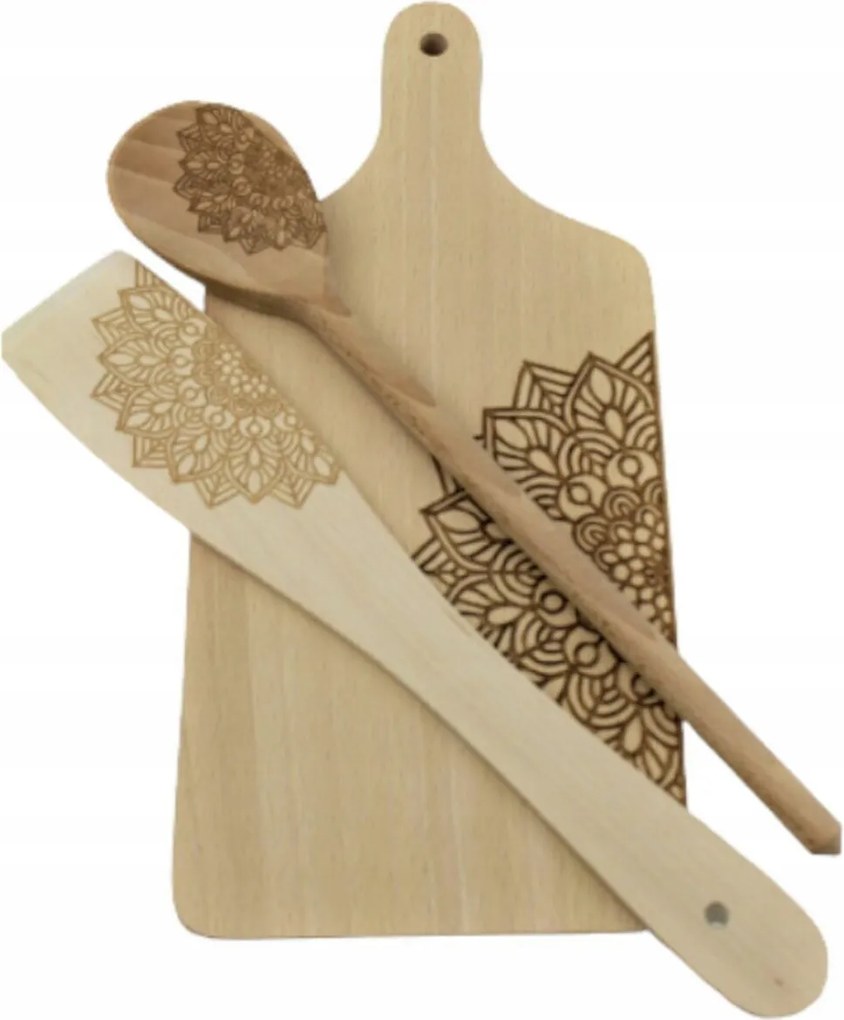 Konyhai szett fa gravírozással, deszka spatula kanál