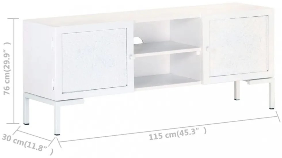 fehér tömör mangófa TV-szekrény 115 x 30 x 46 cm