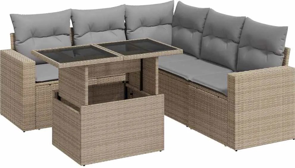 vidaXL 6 részes bézs polyrattan kerti ülőgarnitúra párnával