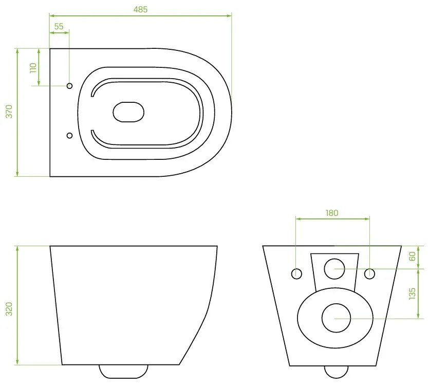 Laveo Desna, falra akasztható WC csésze Rimless 485x370x320 mm + wc ülőke, fehér fényes, LAV-VMD_600S