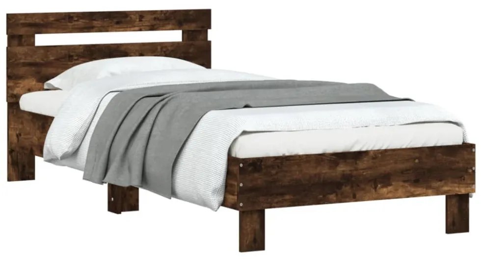 füstös tölgy színű szerelt fa ágykeret fejtámlával 90 x 190 cm